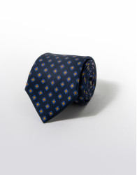 Patrick Hellmann Collection Navy Blue Tie With Yellow Pattern 100% Silk thumbnail